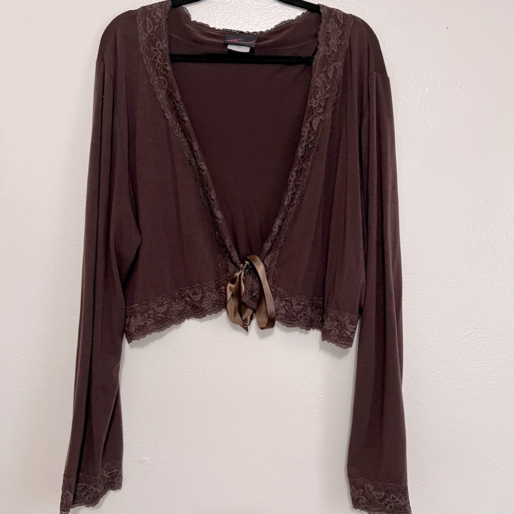 Torrid Brown lace crop sweater
